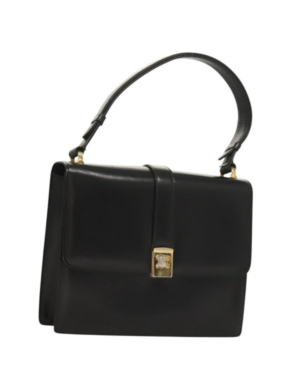 Authentic CELINE Shoulder Bag Leather Black Gold